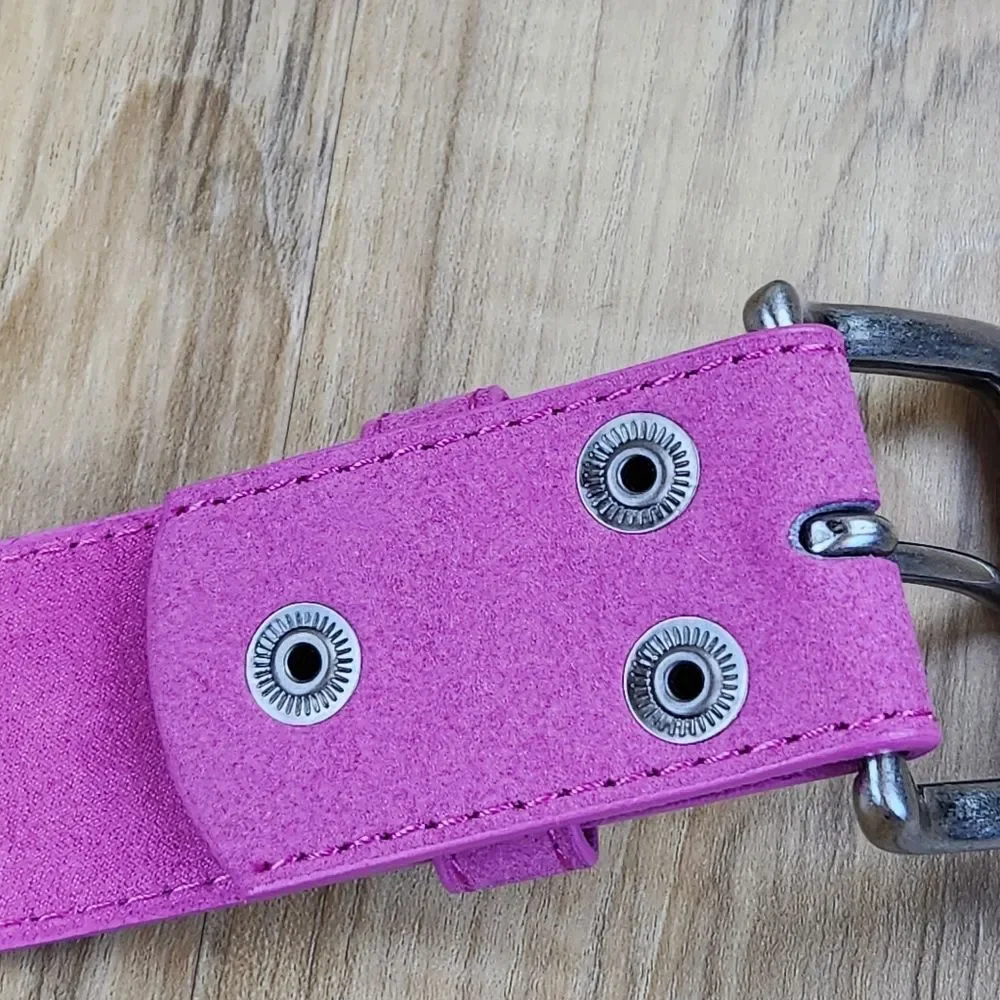 🔸️NWOT Fuchsia Genuine Suede Leather w/Detachable Antiqued Buckle Belt Small